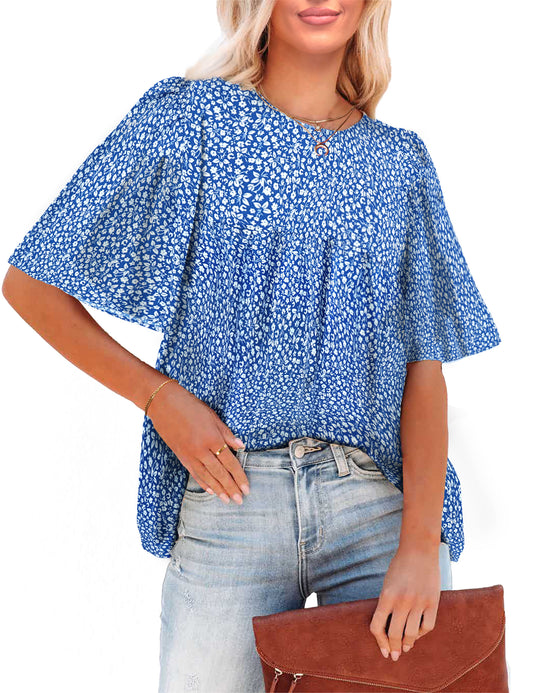 FleXoroy 2025 Women's Flowy Boho Floral Babydoll Summer Blouses with Bell Sleeves